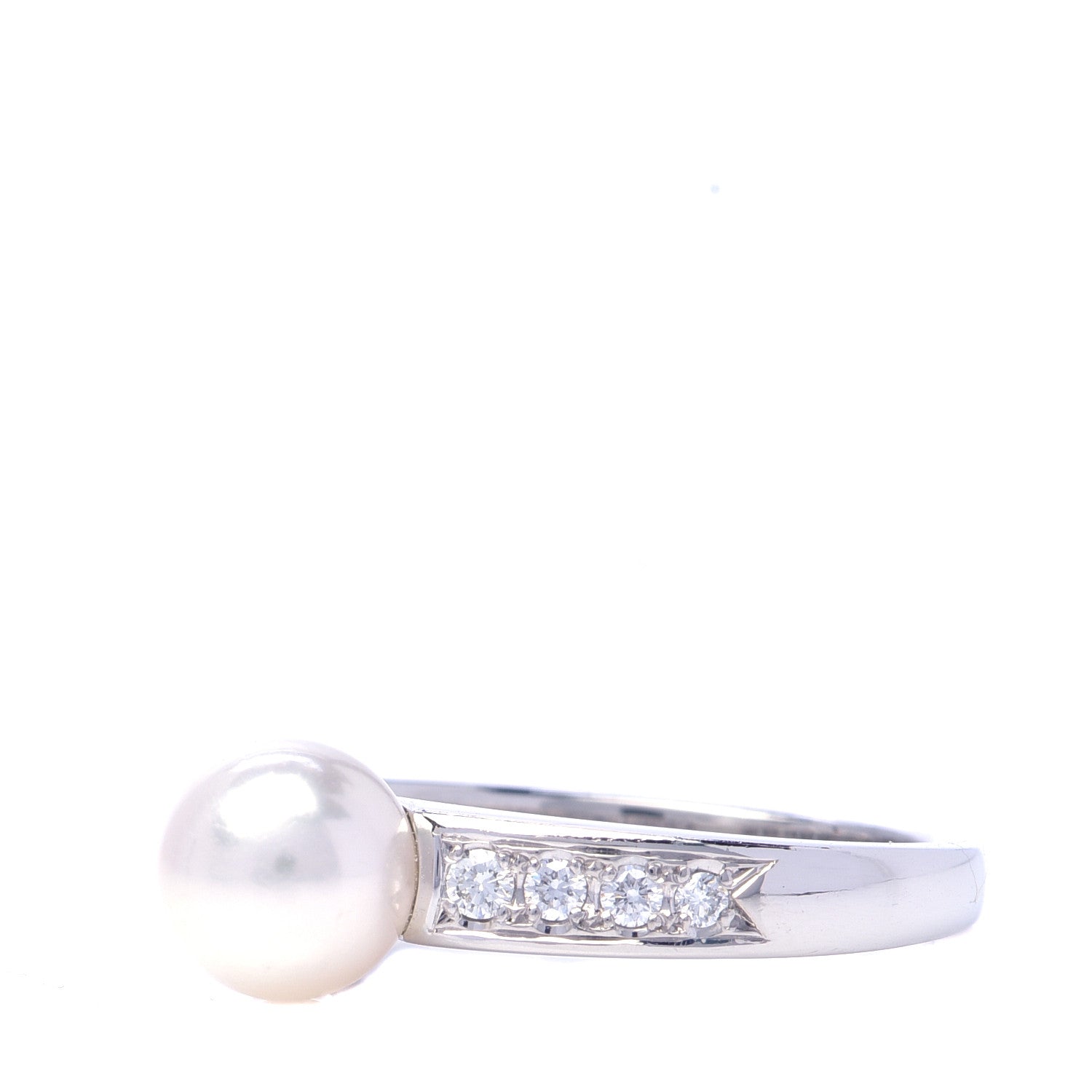 Mikimoto Platinum Diamond Akoya Pearl 7mm Ring 50 5.25 3 of 5