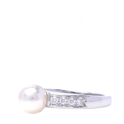 Mikimoto Platinum Diamond Akoya Pearl 7mm Ring 50 5.25 3 of 5