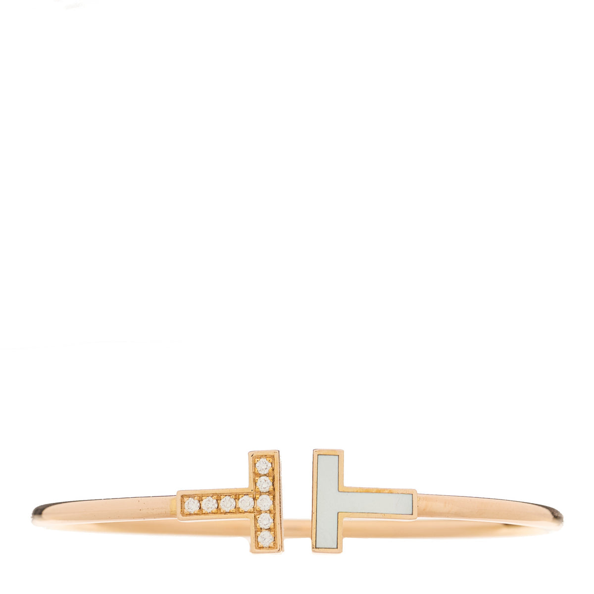 Tiffany 18K Rose Gold Diamond Mother of Pearl T Wire Bracelet 1 of 3