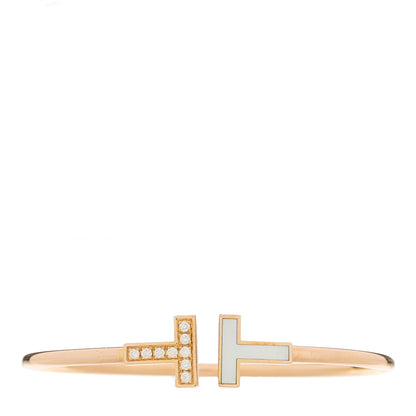 Tiffany 18K Rose Gold Diamond Mother of Pearl T Wire Bracelet 1 of 3