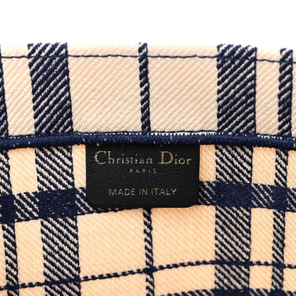Christian Dior Canvas Embroidered Large Plaid Book Tote Navy 6 of 10