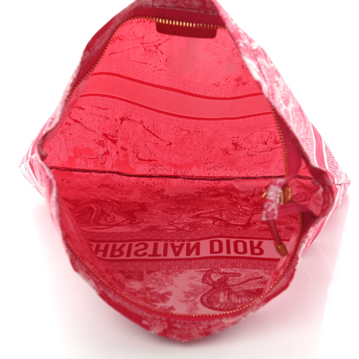 Canvas Embroidered Toile De Jouy Diortravel Zipped Pouch Raspberry