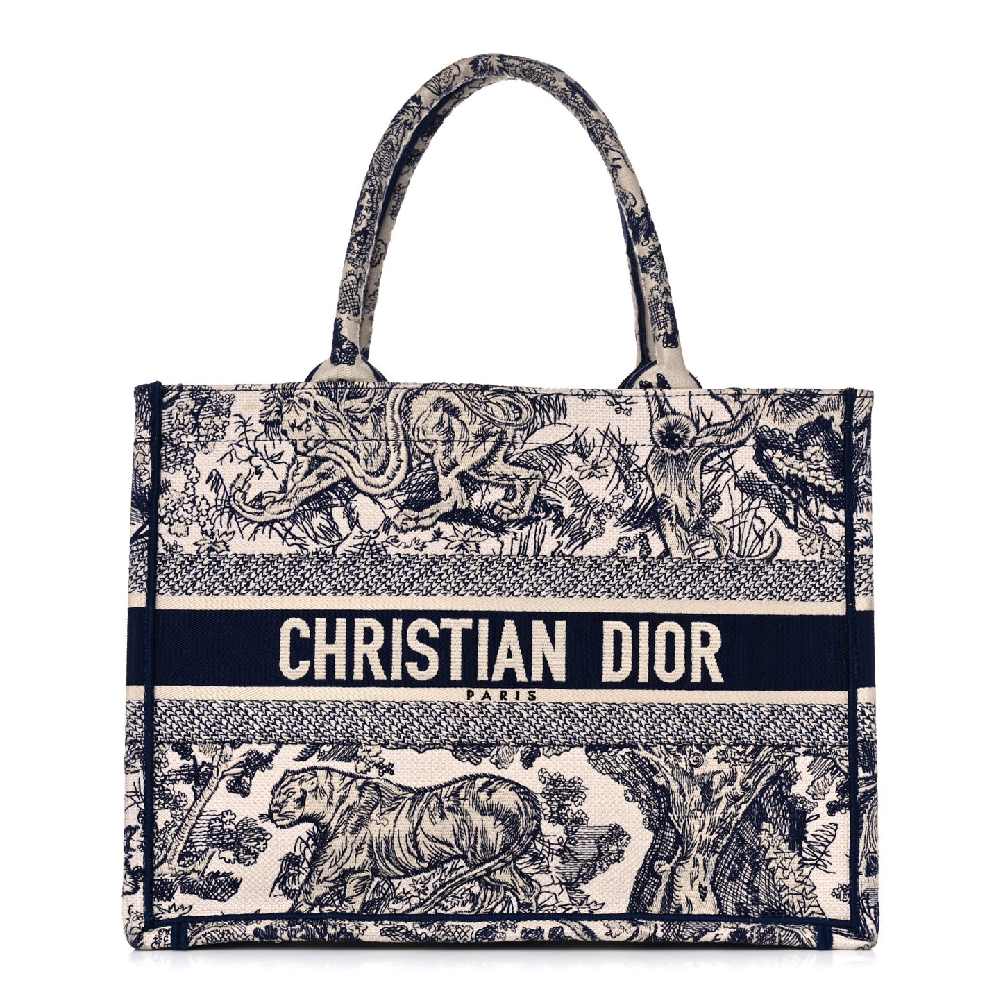 Canvas Embroidered Medium Dioriviera Toile De Jouy Book Tote Blue