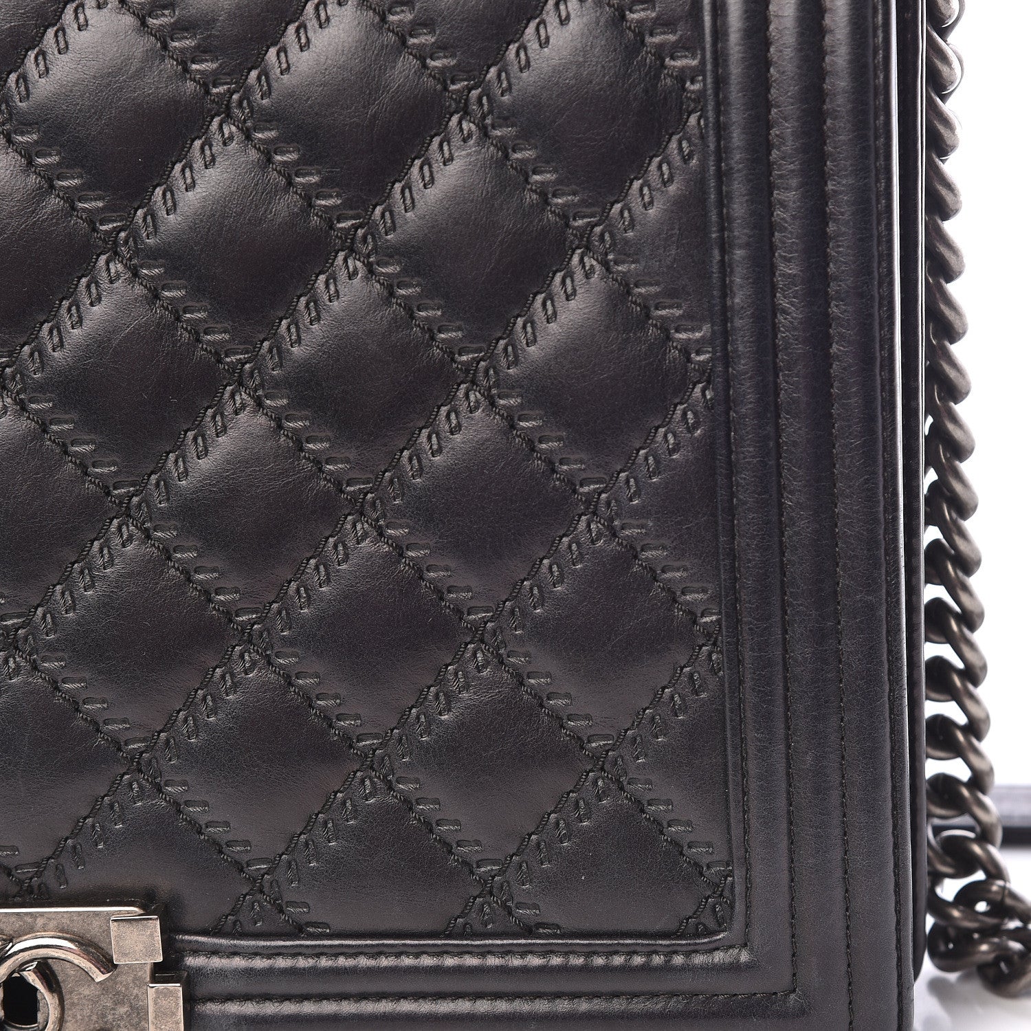 Chanel Calfskin Embossed Stitch Large Boy Flap Black 16 of 19