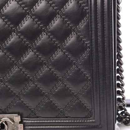 Chanel Calfskin Embossed Stitch Large Boy Flap Black 16 of 19
