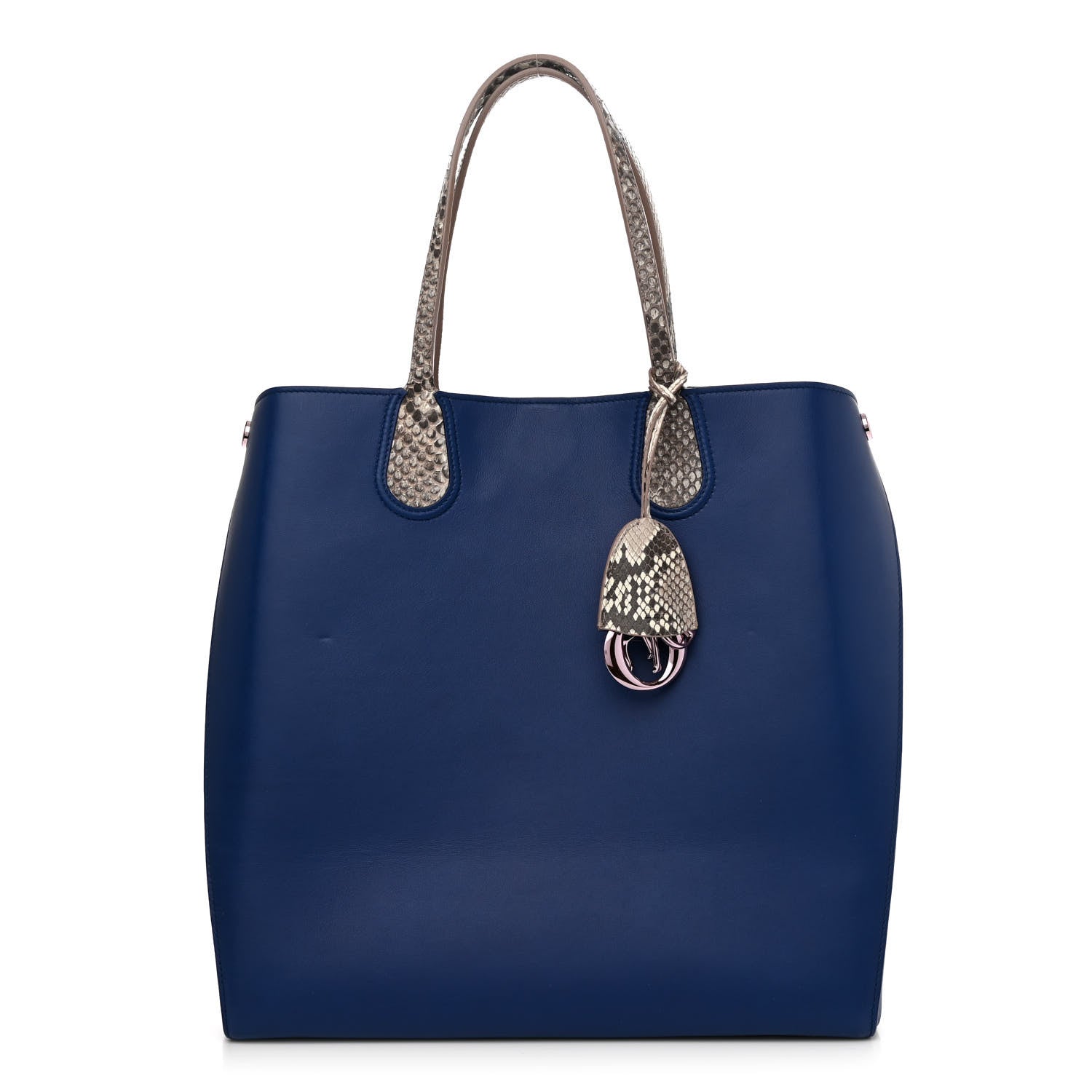 Christian Dior Calfskin Snakeskin Handle Addict Shopping Tote Blue 1 of 12