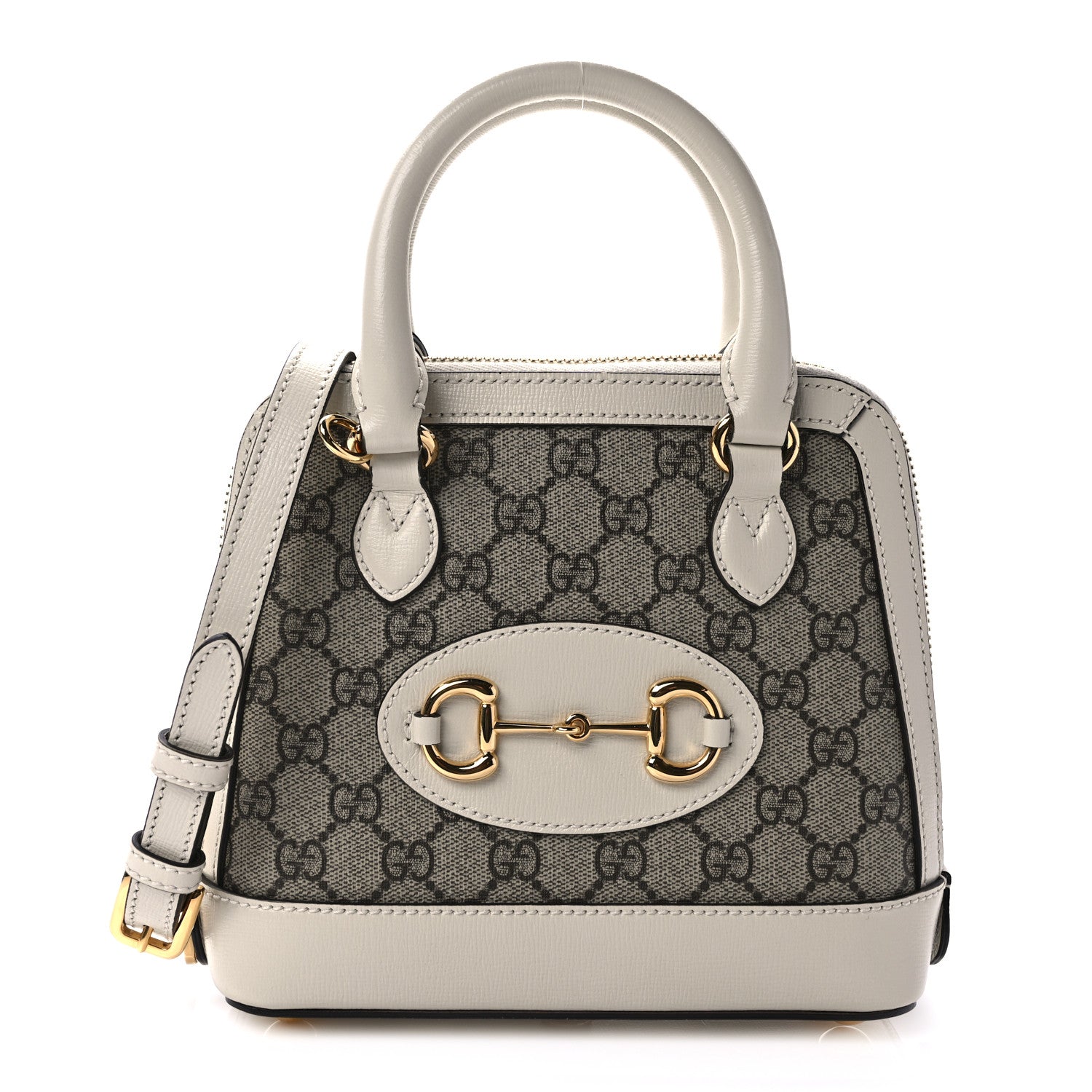 Gucci GG Supreme Monogram Azalea Calfskin Mini Horsebit 1955 Top Handle Bag Beige Ebony Mystic White 1 of 8