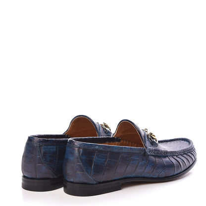 Gucci Crocodile Womens 1953 Horsebit Loafers 4.5 Blue 4 of 8