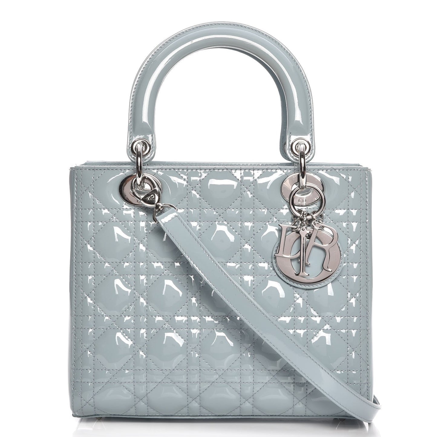 Patent Cannage Medium Lady Dior Light Blue