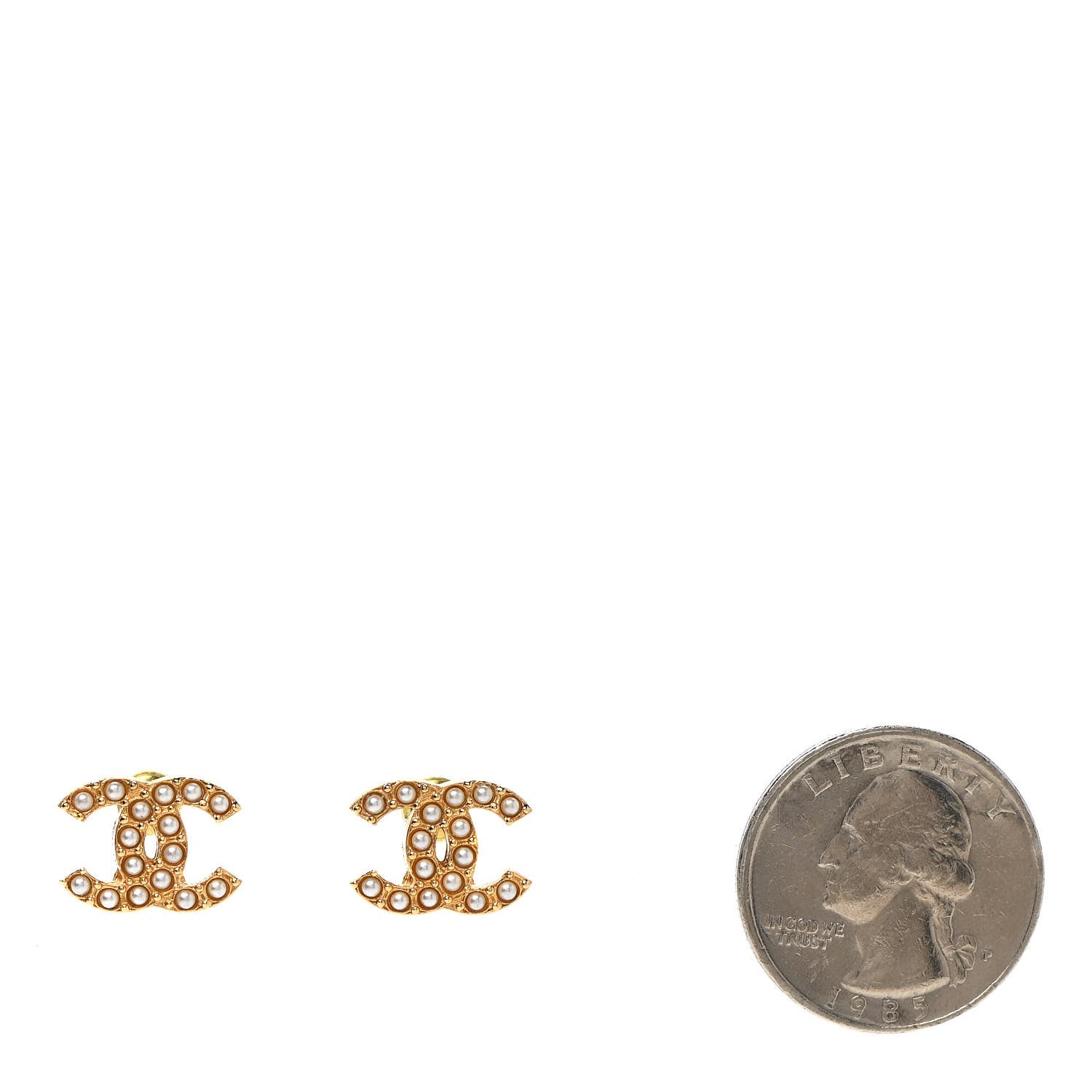 Chanel Pearl Studded CC Earrings Gold 2 of 5