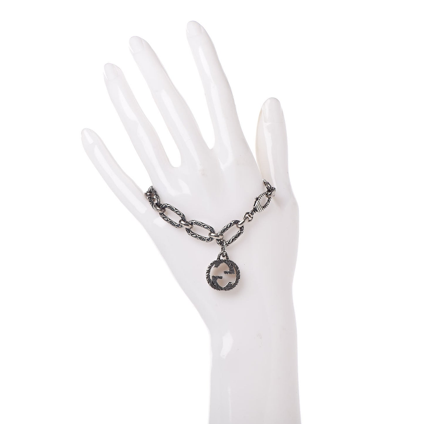 Sterling Silver Textured Interlocking G Charm Bracelet