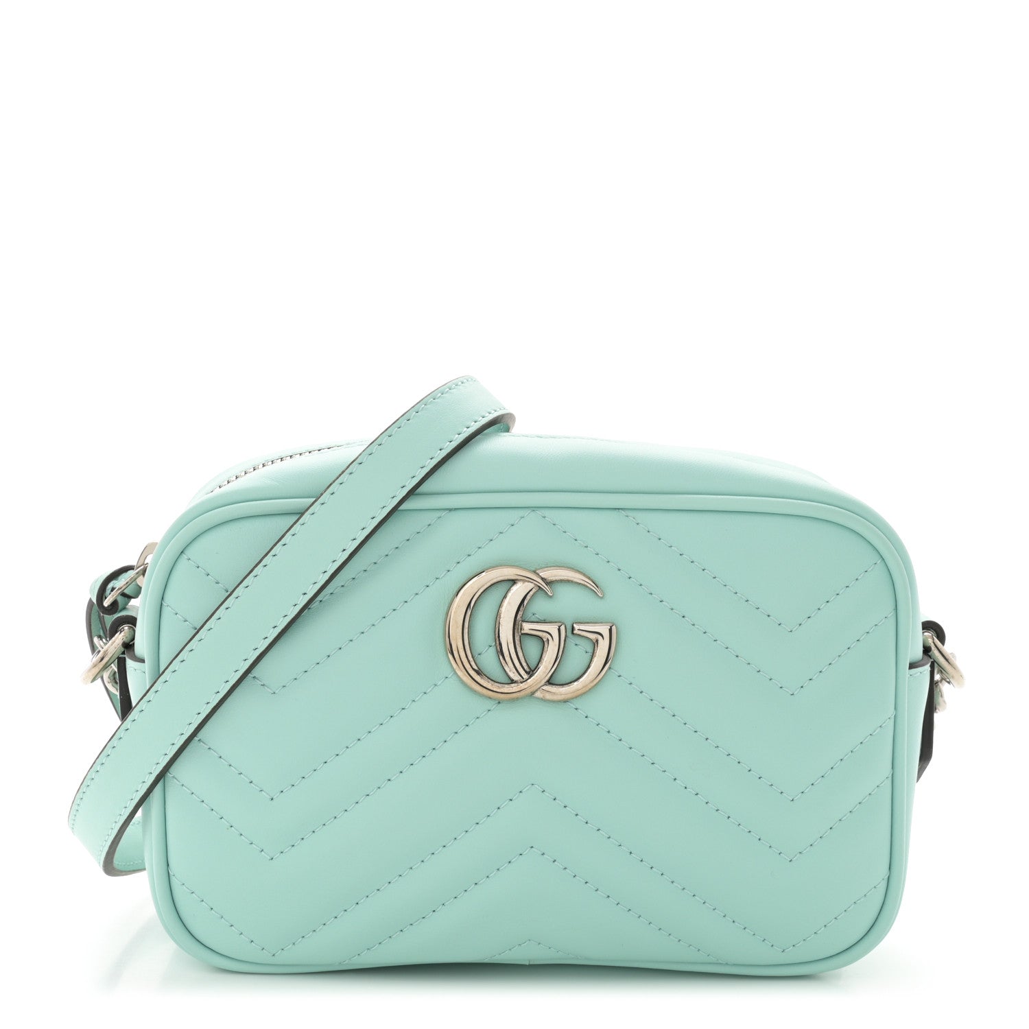 Gucci Calfskin Matelasse Mini GG Marmont Chain Shoulder Bag Water Green 1 of 11