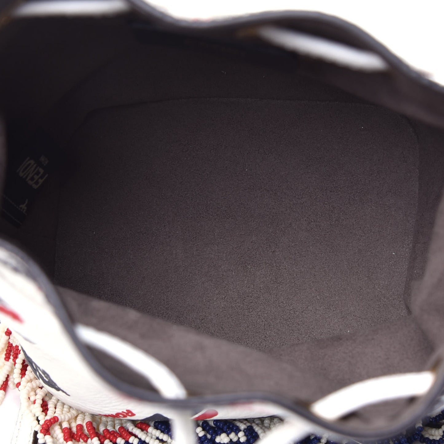 X FILA Calfskin F is Fendi Mania Fringe Mini Mon Tresor Bucket Bag White