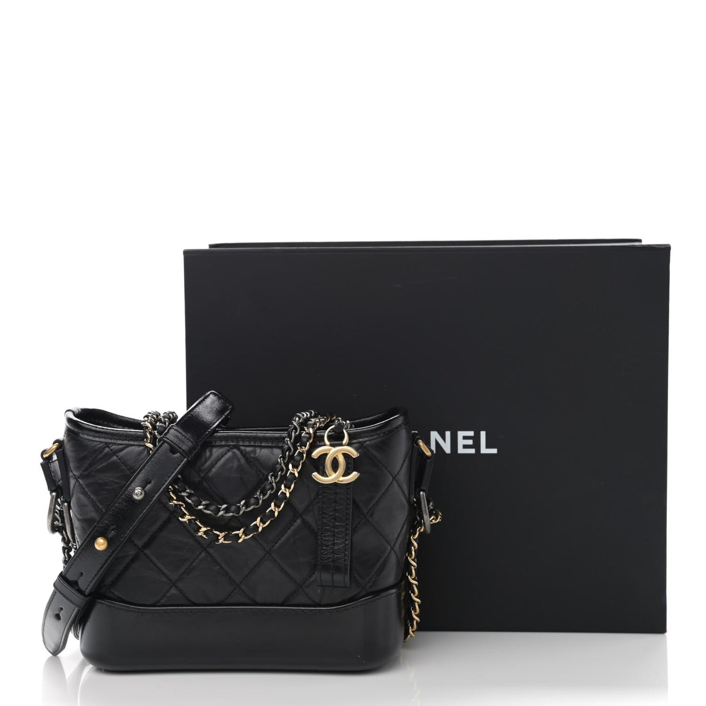Aged Calfskin Quilted Small Gabrielle Hobo Black