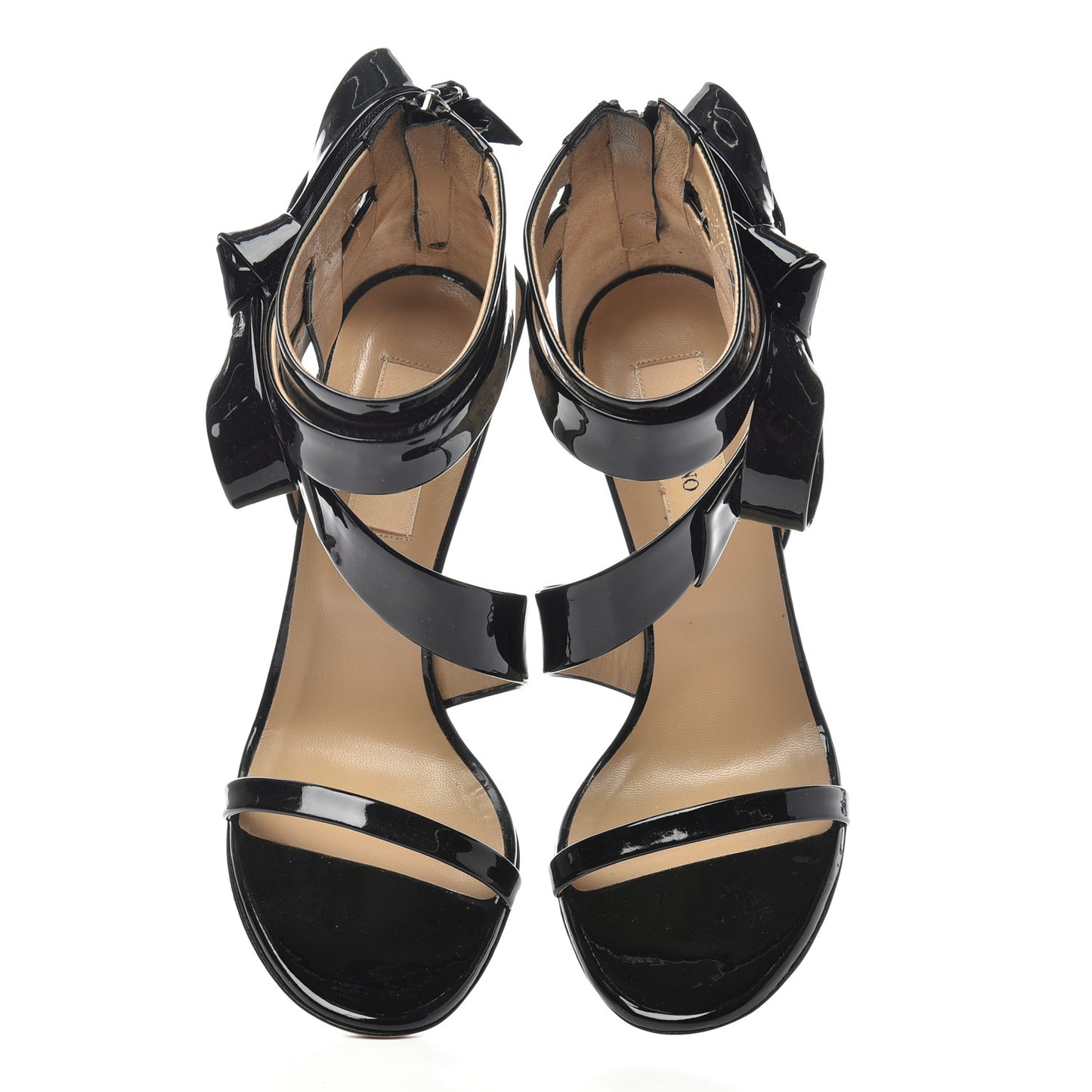 Patent Bow Ankle Strap Sandals 37.5 Black