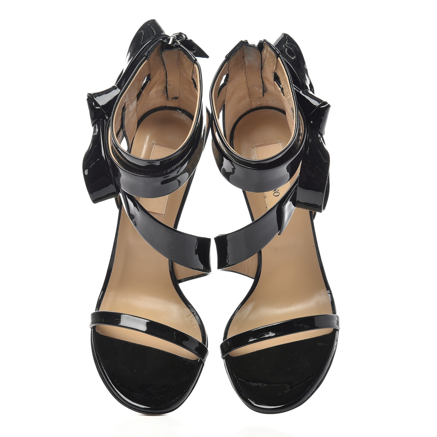 Valentino Garavani Patent Bow Ankle Strap Sandals 37.5 Black 5 of 10