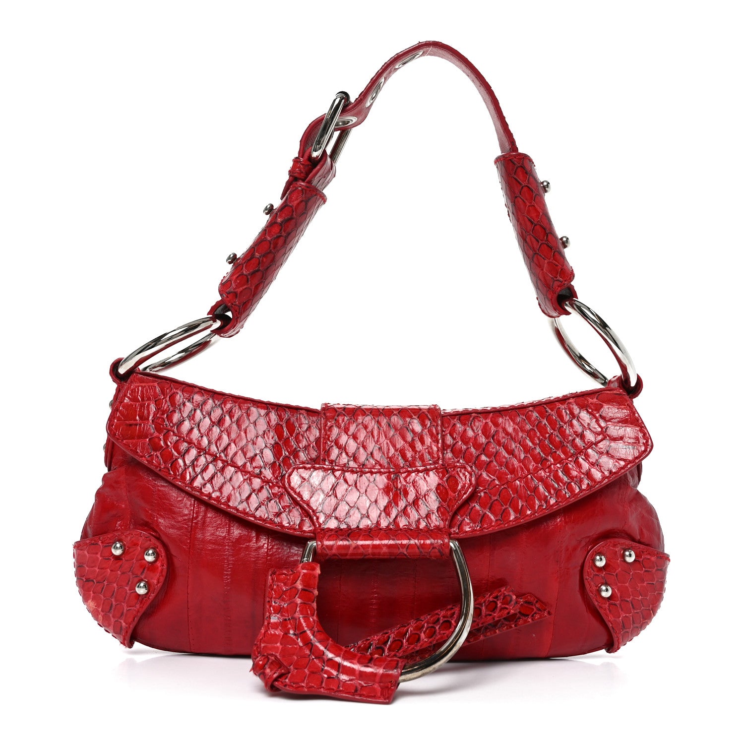 Dolce & Gabbana Snakeskin Eel O-Ring Baguette Shoulder Bag Red 1 of 9