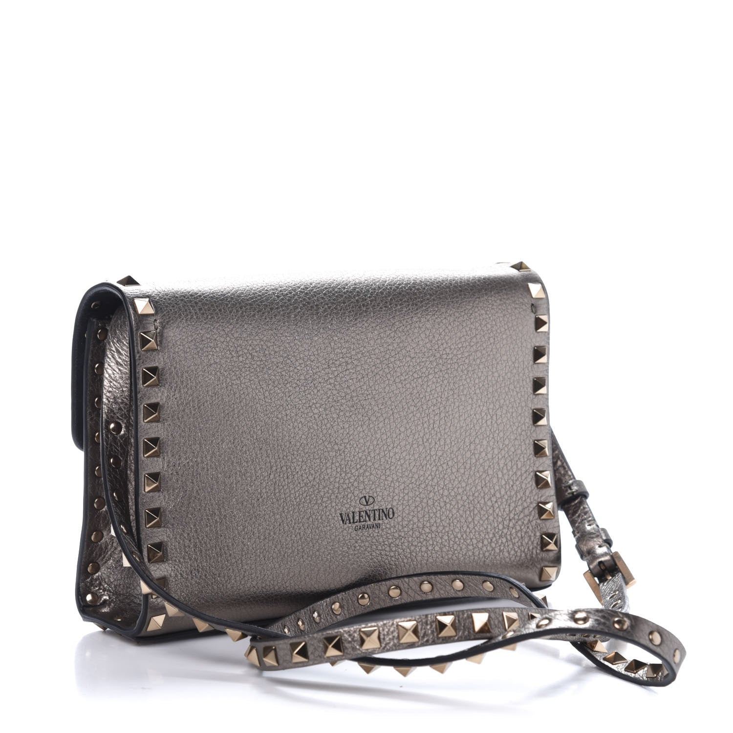 Valentino Garavani Metallic Pebbled Calfskin Medium Rockstud Flip Lock Crossbody Bag Sasso 3 of 9