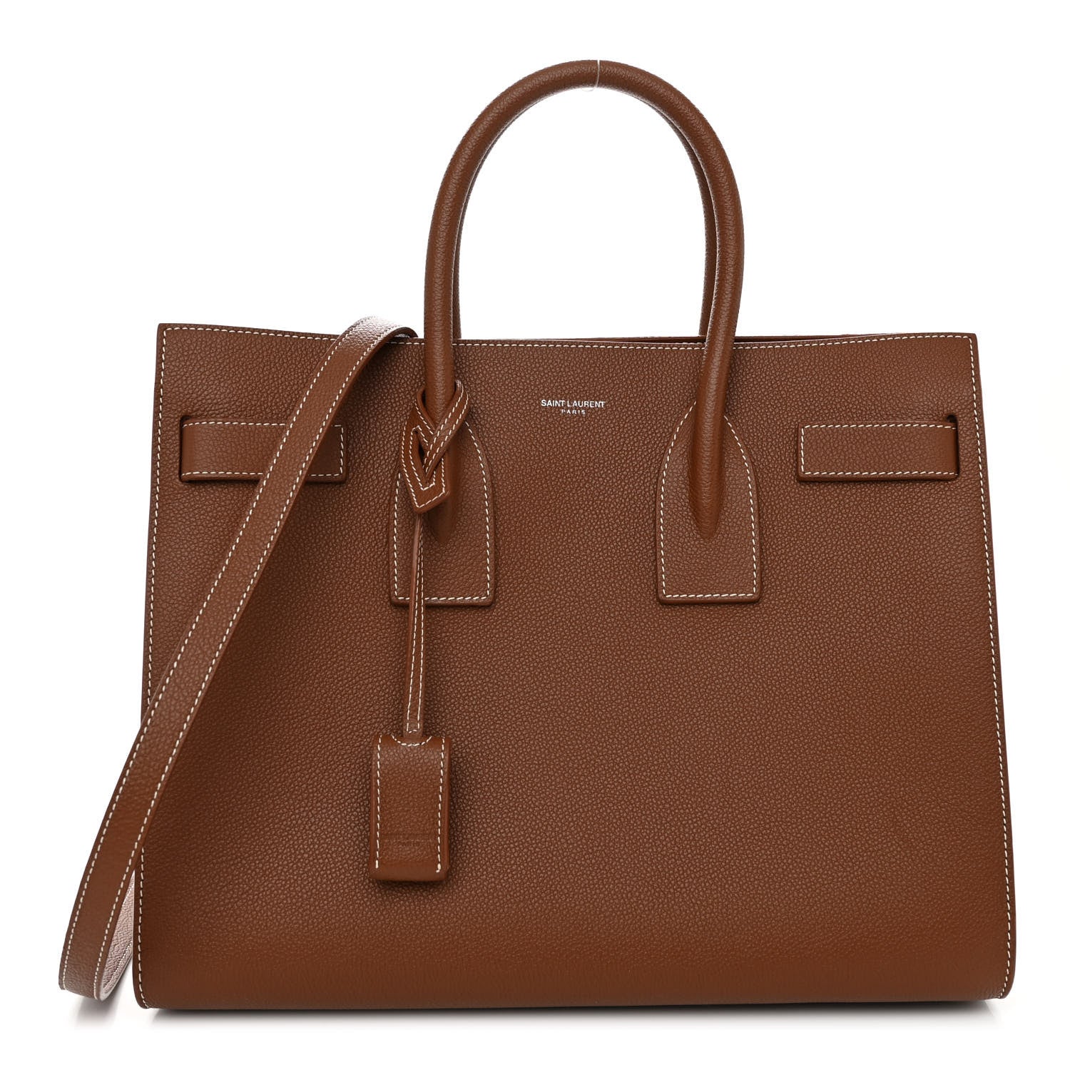 Saint Laurent Grained Calfskin Topstitch Small Sac De Jour Cognac 1 of 9