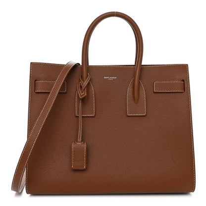 Saint Laurent Grained Calfskin Topstitch Small Sac De Jour Cognac 1 of 9