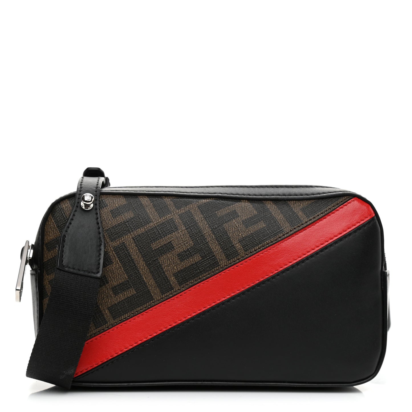 Glazed Fabric Vitello Liberty FF 1974 Diagonal Small Camera Case Tobacco Rosso Black