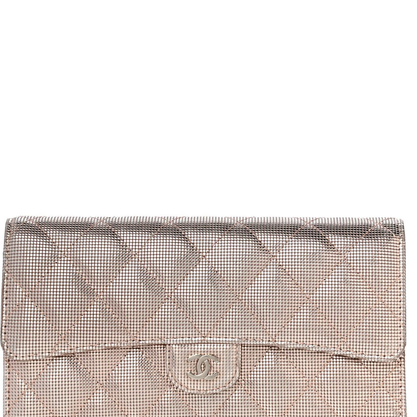 Metallic Calfskin Quilted Pixel Effect Large Flap Wallet Pink