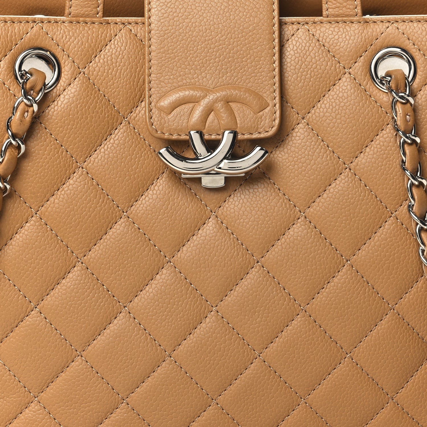 Chanel Caviar Quilted Small CC Box Shopping Tote Camel 8 of 10