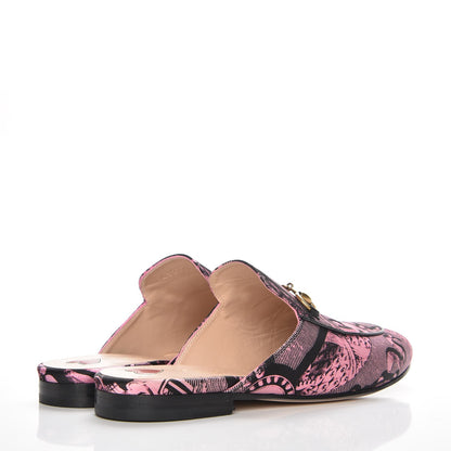 Gucci Silk Satin GG Wallpaper Saint Romain Womens Princetown Slippers 36 Pink Black 4 of 9
