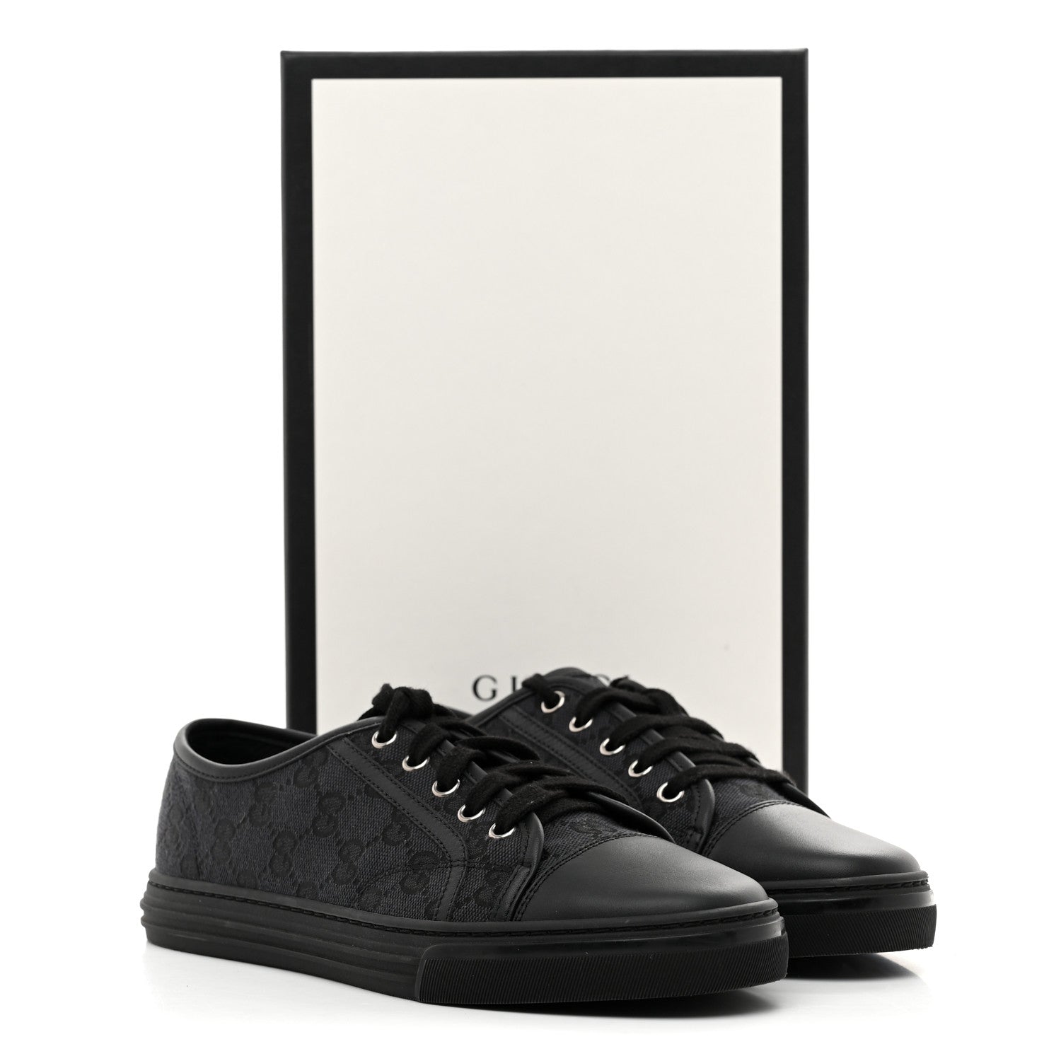 Gucci GG Monogram Calfskin Womens Low Top Sneakers 38 Piombo Black 10 of 10