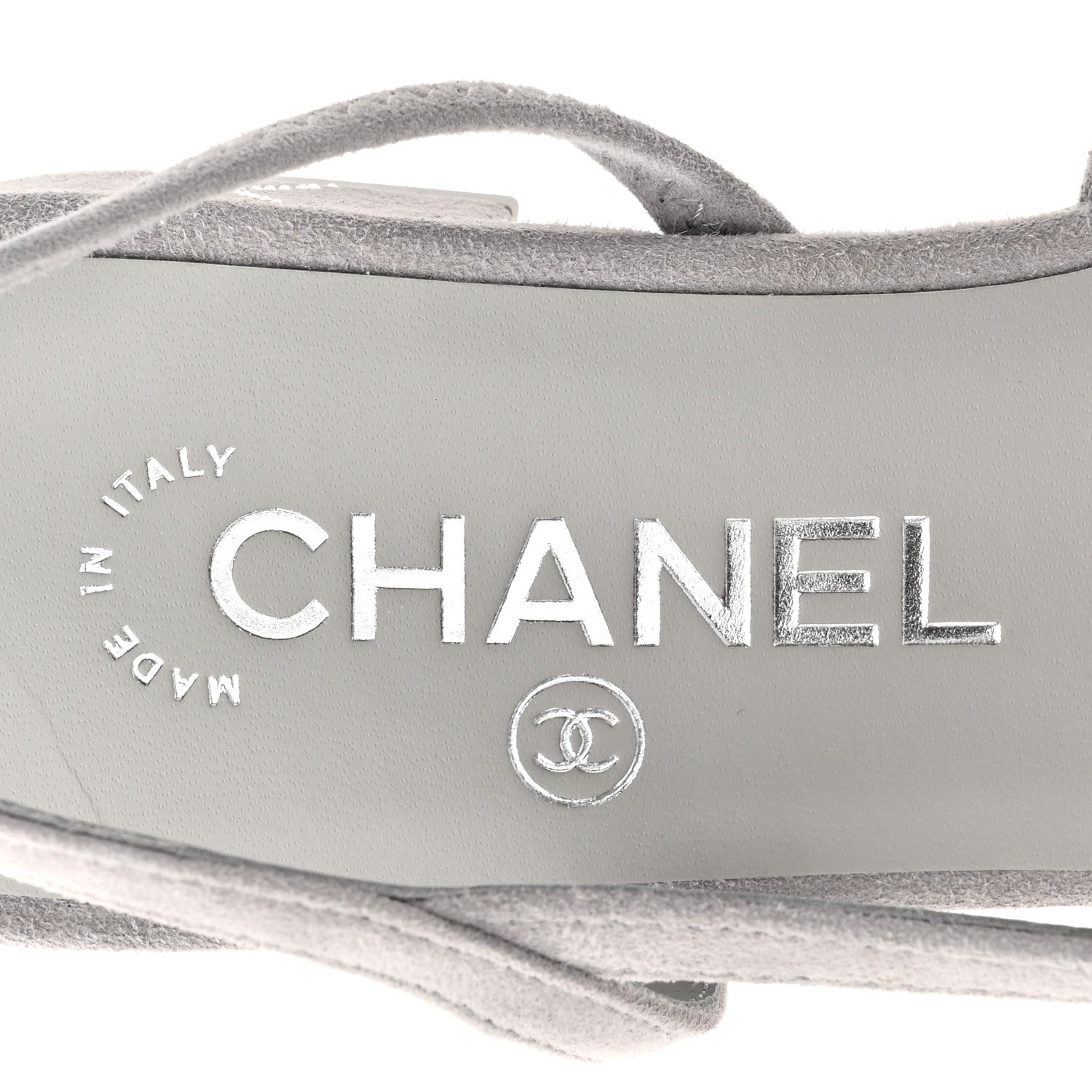 Chanel Suede Crystal Grosgrain Cap Toe CC Slingback Flats 36.5 Gray Silver Black 8 of 10