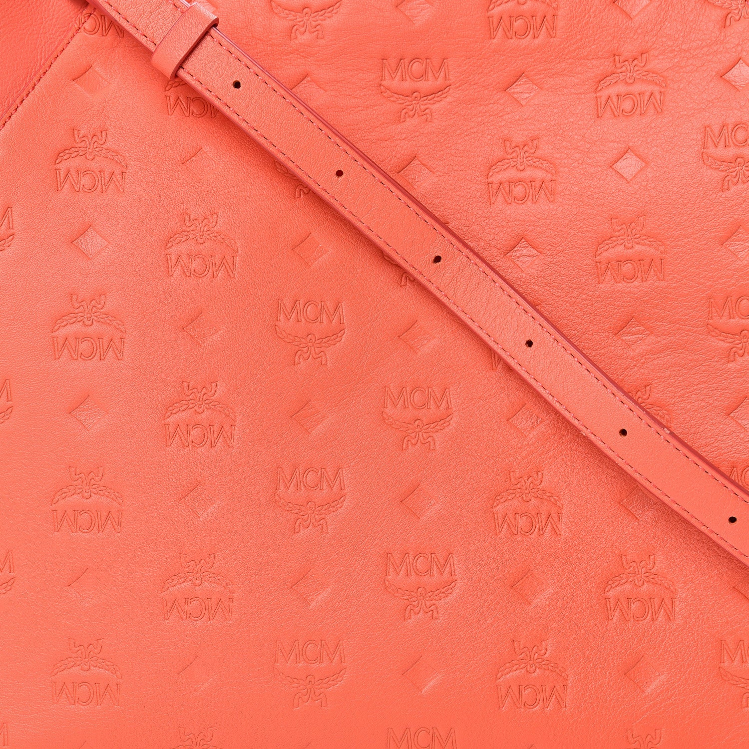 MCM Calfskin Ottomar Monogram Medium Klara Hobo Hot Coral 7 of 11