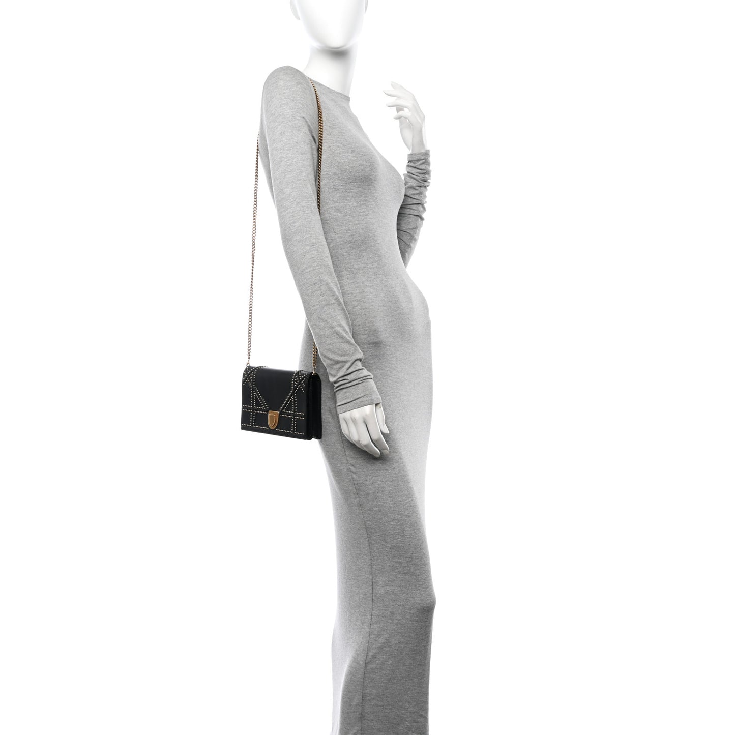 Calfskin Studded Diorama Wallet on Chain Pouch Black