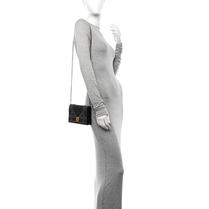 Christian Dior Calfskin Studded Diorama Wallet on Chain Pouch Black 2 of 13