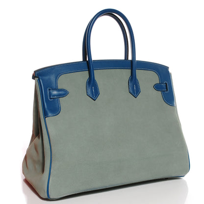 Hermes Veau Doblis Evergrain Grizzly Birkin 35 Bleu de Galice Ciel 4 of 26