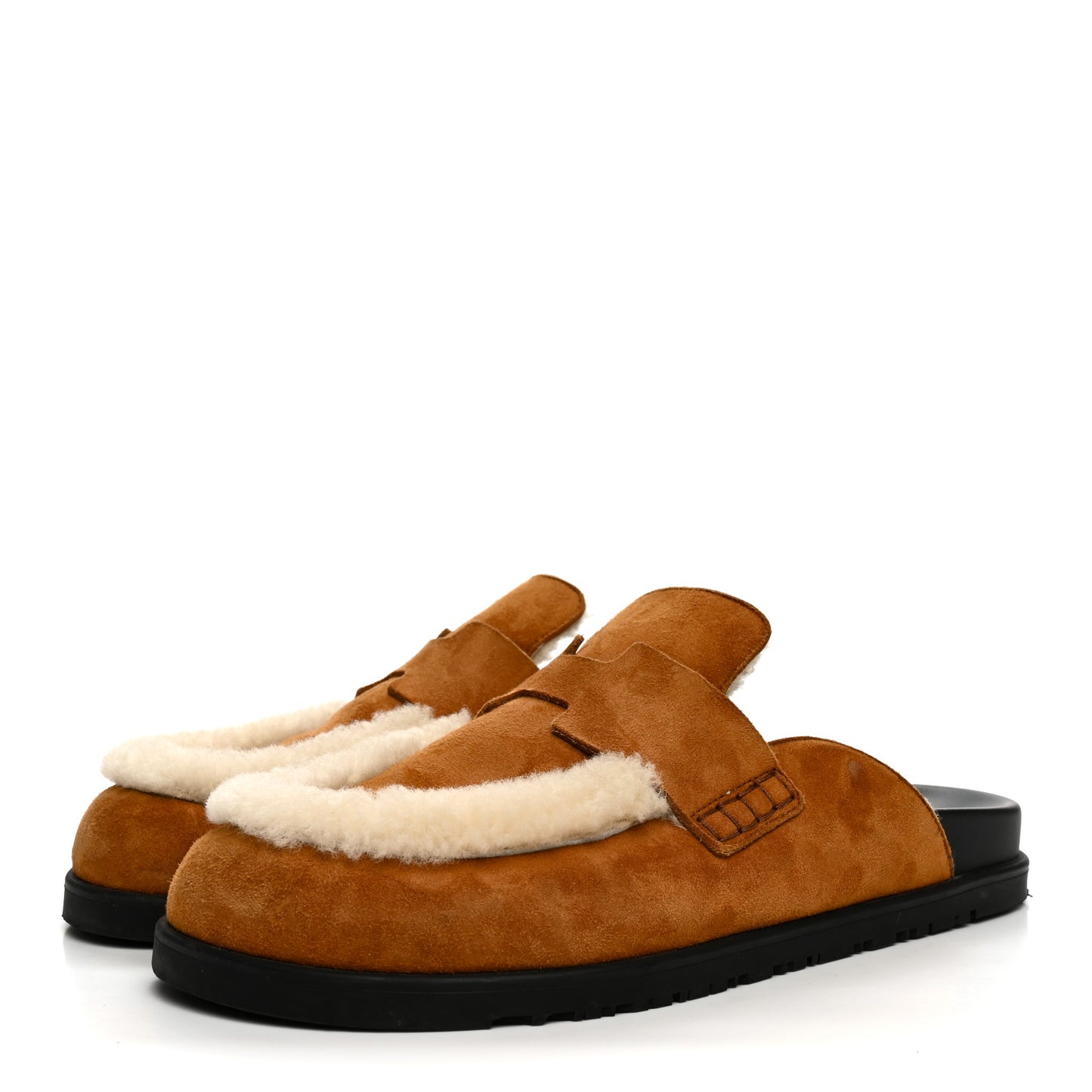 Suede Goatskin Shearling Go Mules 39 Beige Kraft Ecru