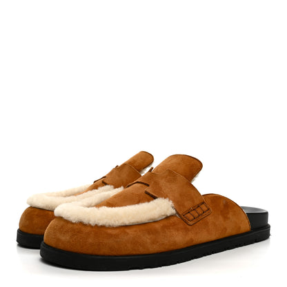 Hermes Suede Goatskin Shearling Go Mules 39 Beige Kraft Ecru 4 of 10