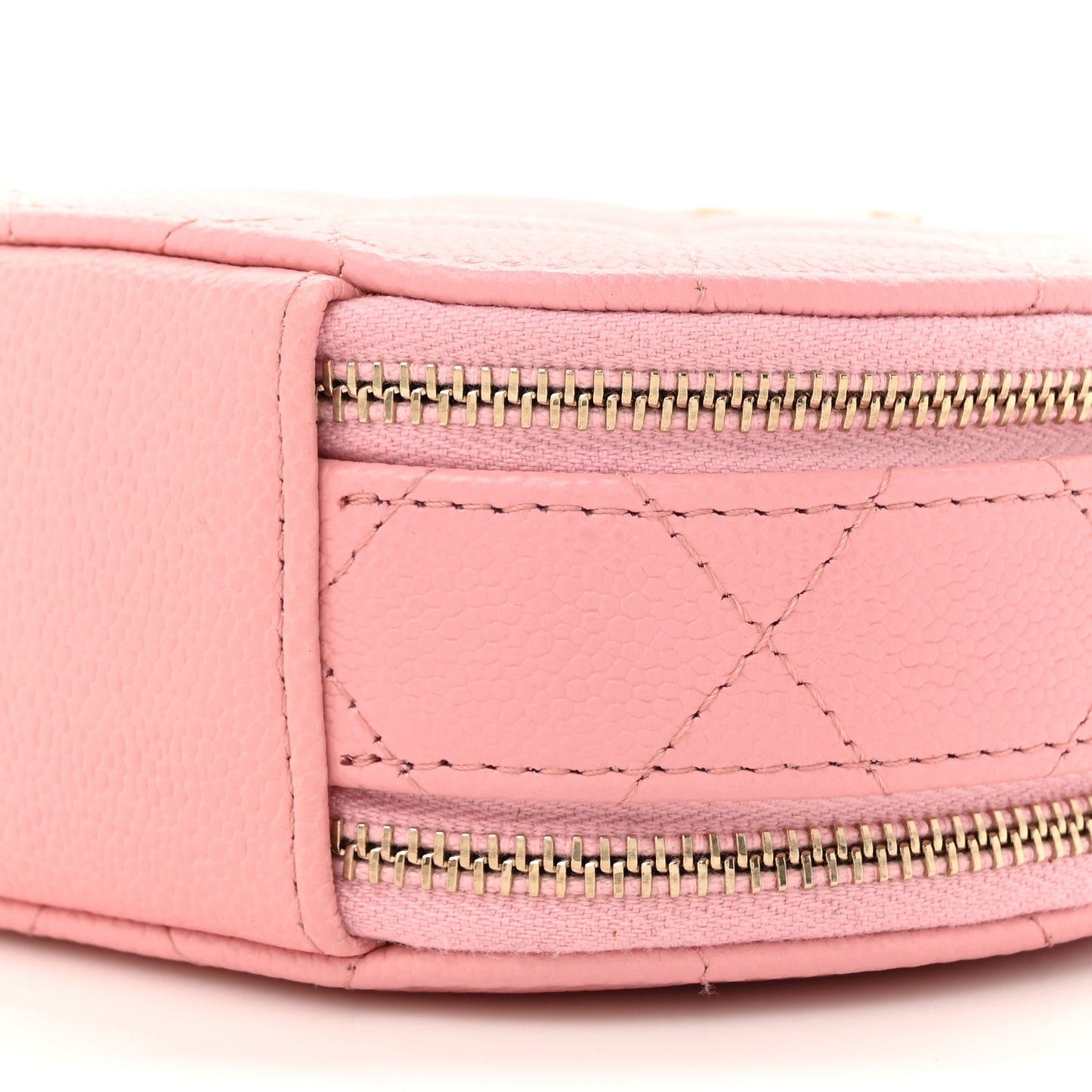 Caviar Quilted Round Handle With Care Vanity With Chain Pink