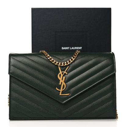 Saint Laurent Grain De Poudre Matelasse Chevron Monogram Chain Wallet Dark Green 8 of 8