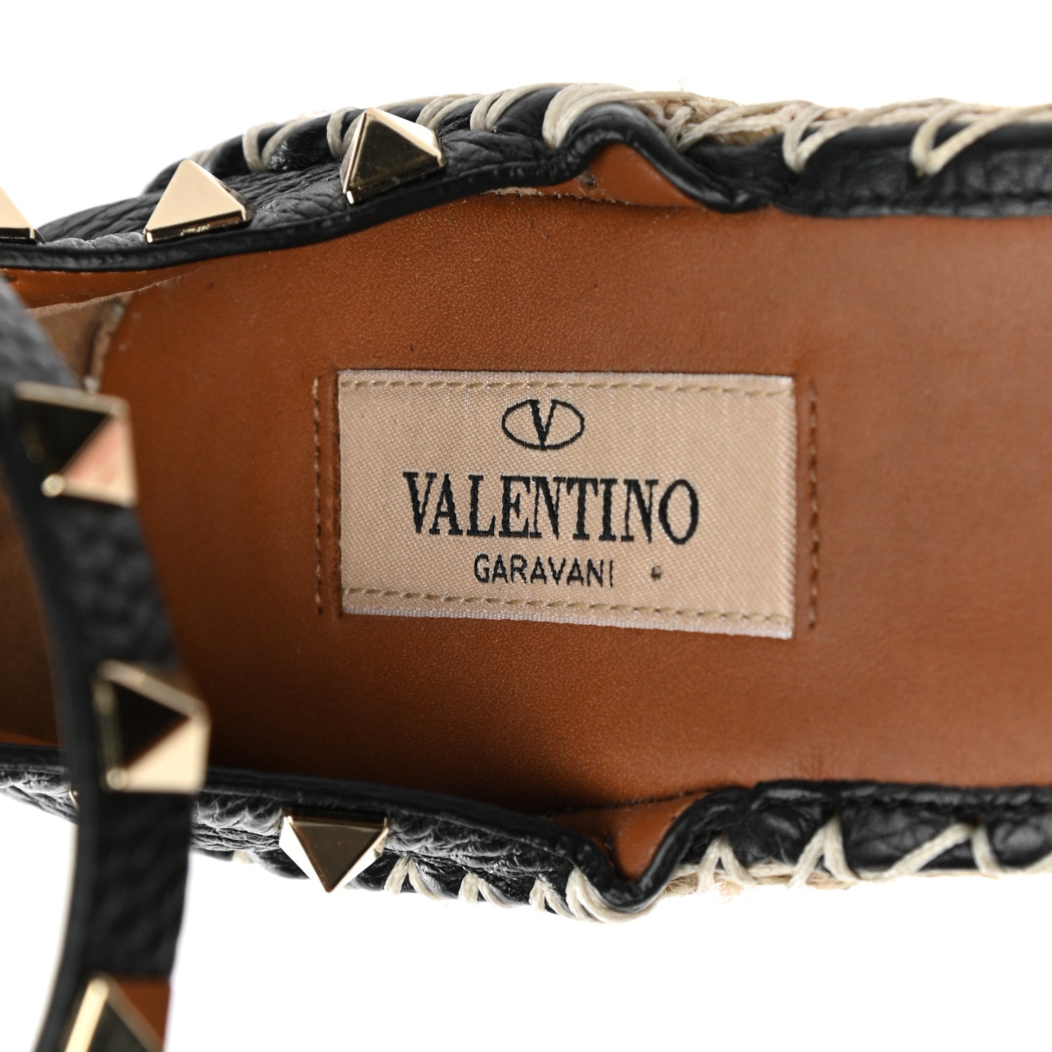 Valentino Garavani Grained Calfskin Rockstud Ankle Strap Espadrille 15/105mm Wedge Sandals 39 Black Light Cuir Natural 7 of 9