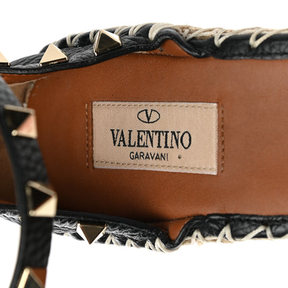 Valentino Garavani Grained Calfskin Rockstud Ankle Strap Espadrille 15/105mm Wedge Sandals 39 Black Light Cuir Natural 7 of 9