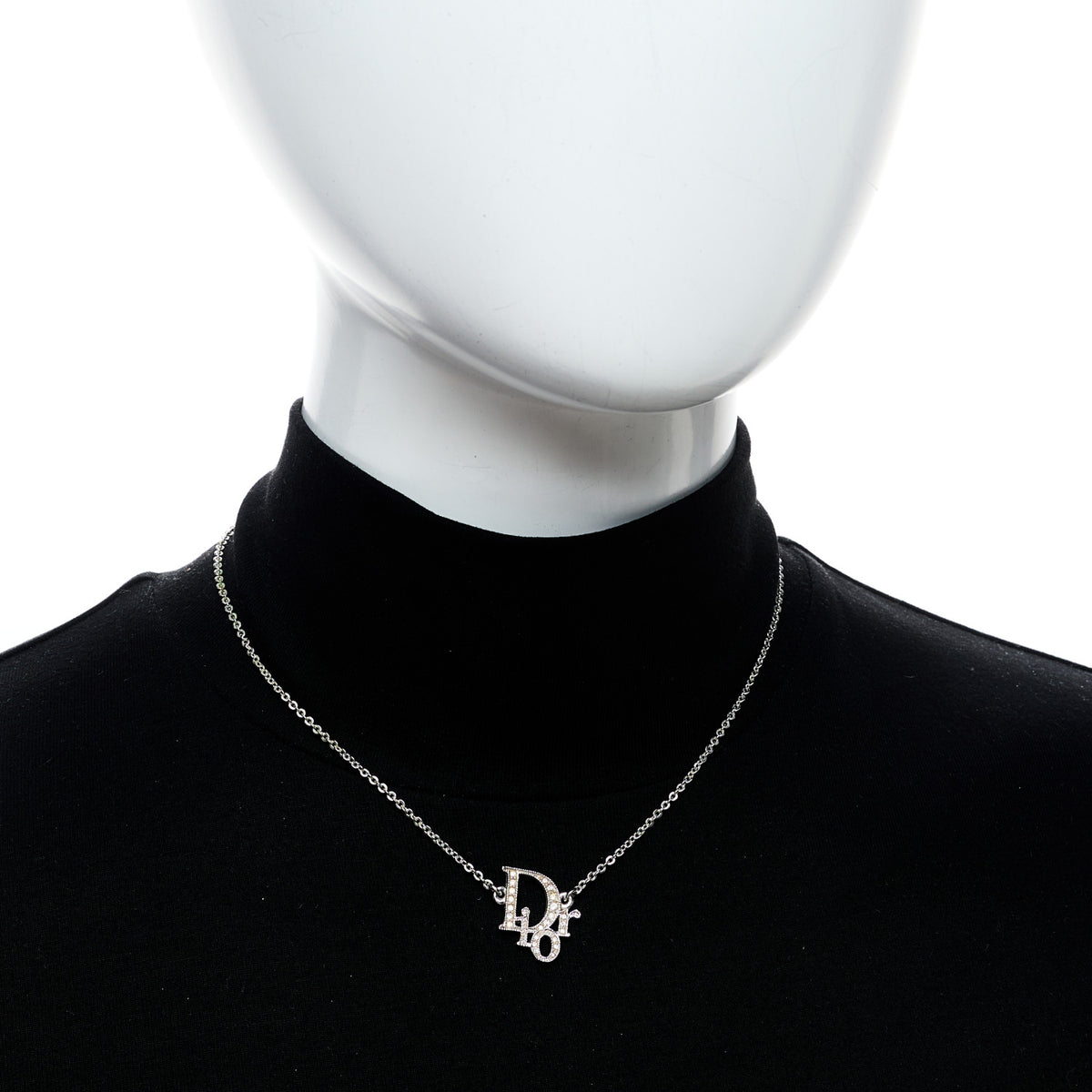 Christian Dior Metal Crystal Logo Choker Necklace Silver 2 of 5