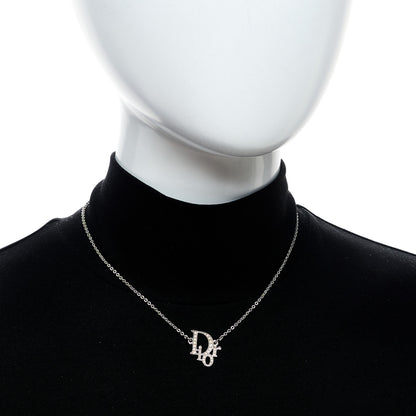 Christian Dior Metal Crystal Logo Choker Necklace Silver 2 of 5