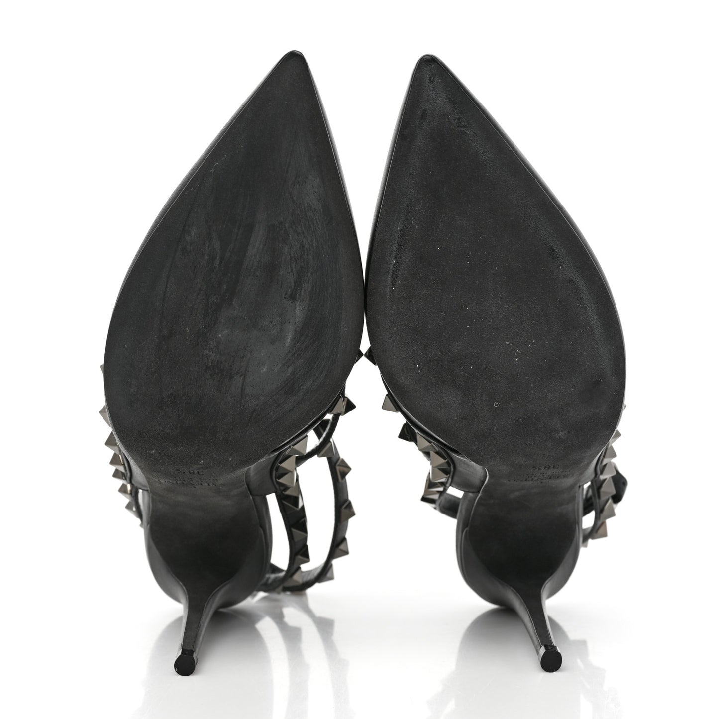 Calfskin Nappa Rockstud Ankle Strap 100mm Pumps 38.5 Black