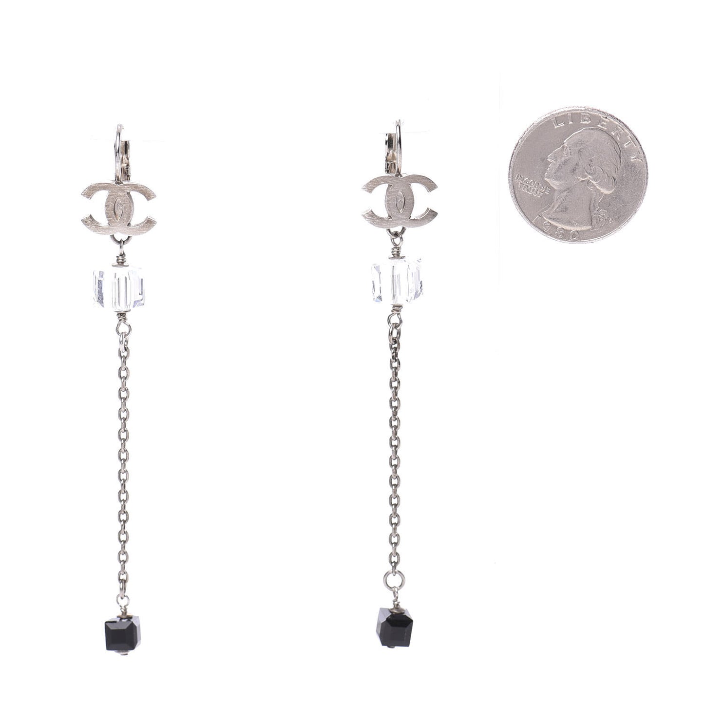 Crystal CC Dangle Earrings Silver Black