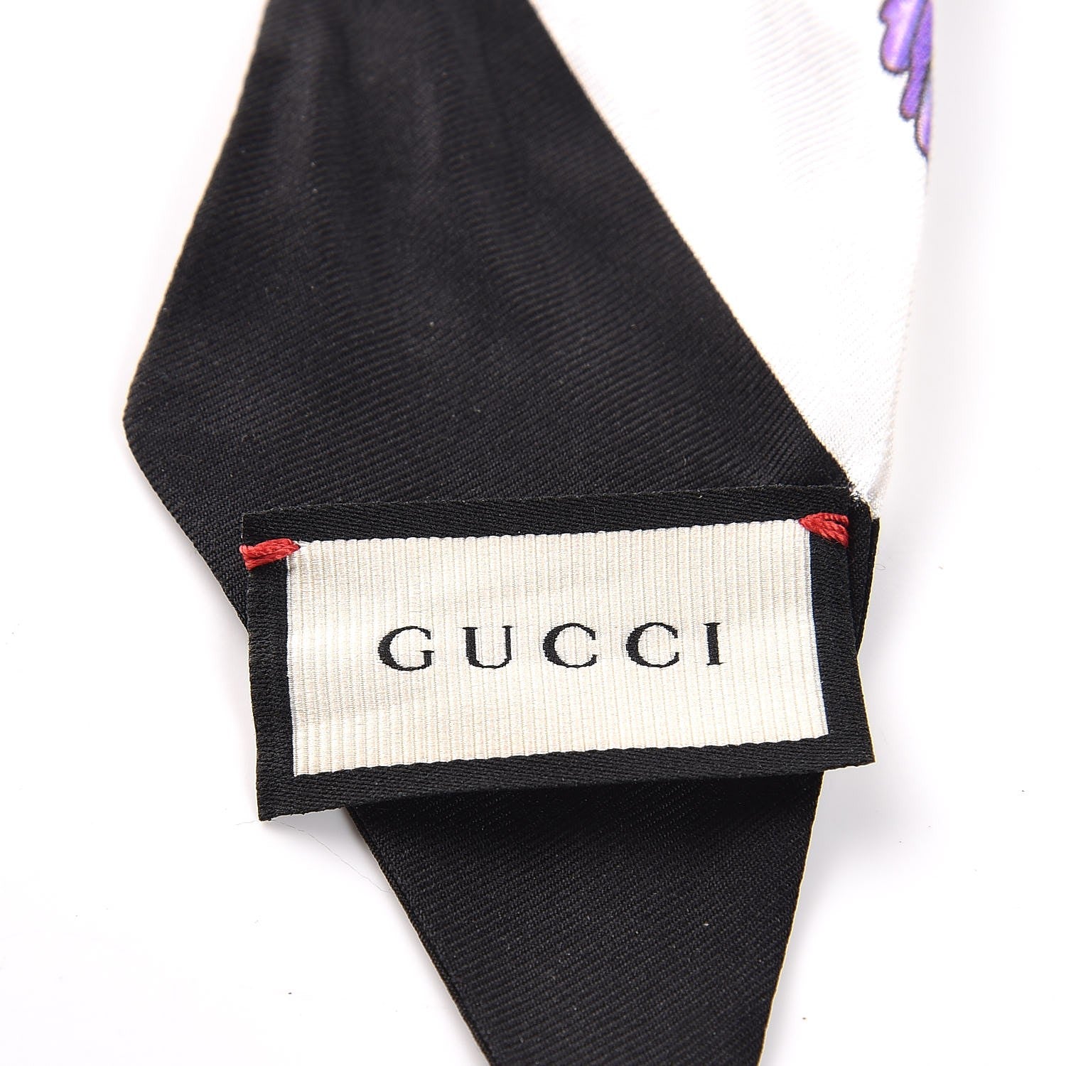 Gucci Silk Twill Floriso Neck Bow Scarf White Black 4 of 4