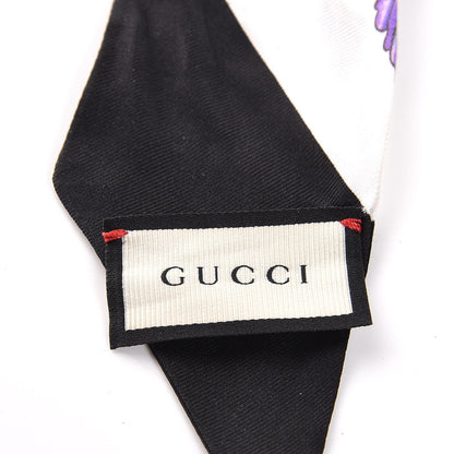 Gucci Silk Twill Floriso Neck Bow Scarf White Black 4 of 4