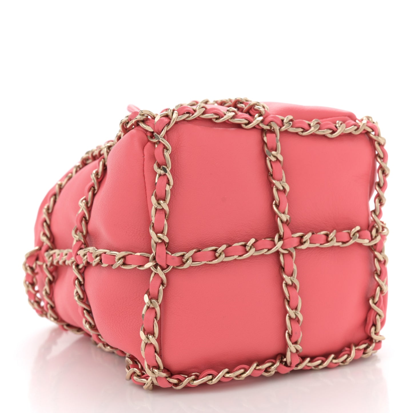 Lambskin Bucket Chain Drawstring Bag Pink