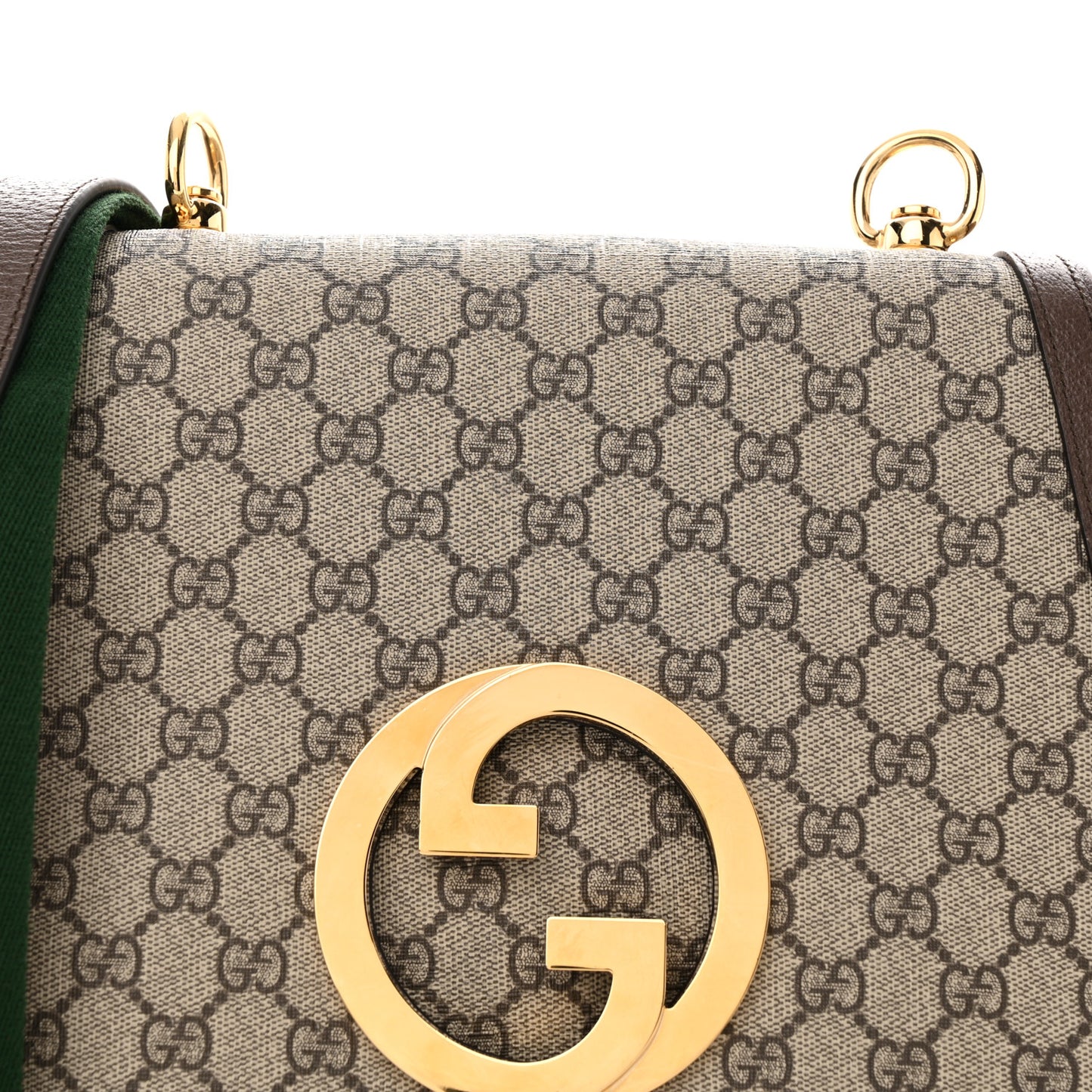 GG Supreme Monogram Textured Dollar Calfskin Web Medium Blondie Shoulder Flap Bag Beige Ebony New Acero