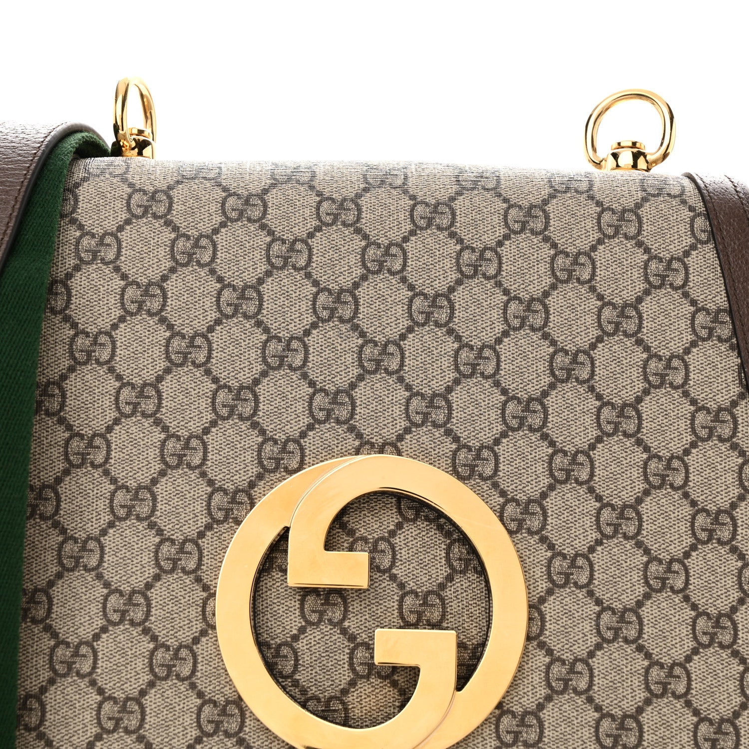 Gucci GG Supreme Monogram Textured Dollar Calfskin Web Medium Blondie Shoulder Flap Bag Beige Ebony New Acero 8 of 13