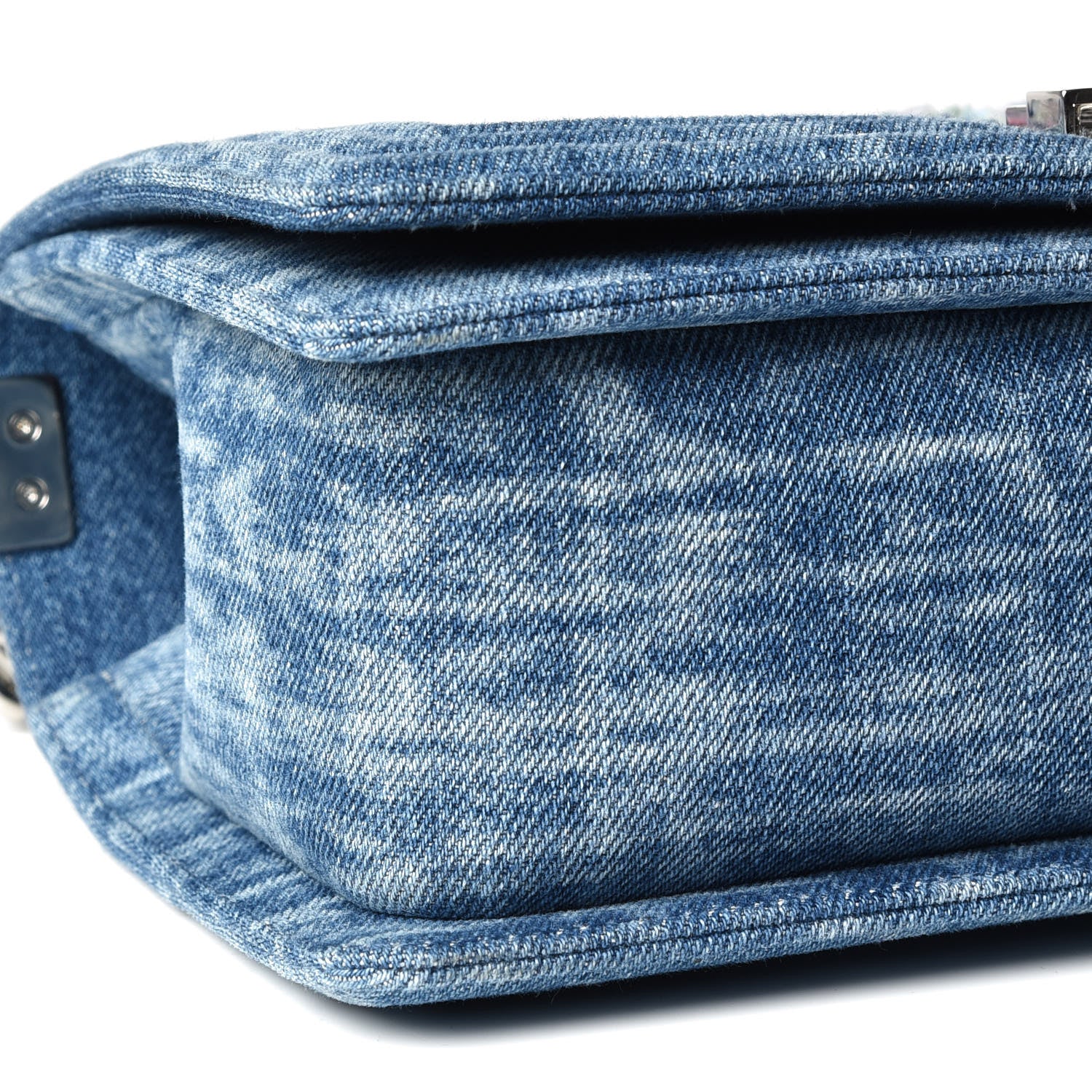 Chanel Cotton Tweed Denim Medium Boy Flap Light Green Light Blue 5 of 9